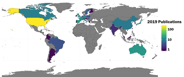 World map of 2019 Publications